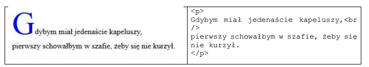 Przedstawiono efekt formatowania CSS oraz kod HTML. Jak należy 