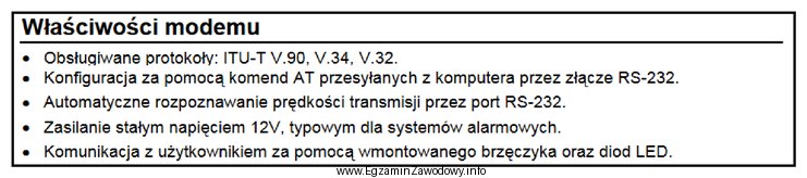 Na podstawie dokumentacji technicznej modemu analogowego można stwierdzić, ż