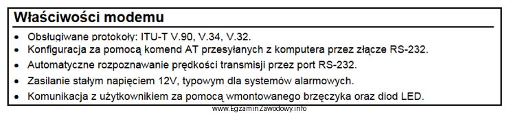 Na podstawie dokumentacji technicznej modemu analogowego można stwierdzić, ż