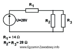 W układzie przedstawionym na schemacie całkowita moc wydzielona 