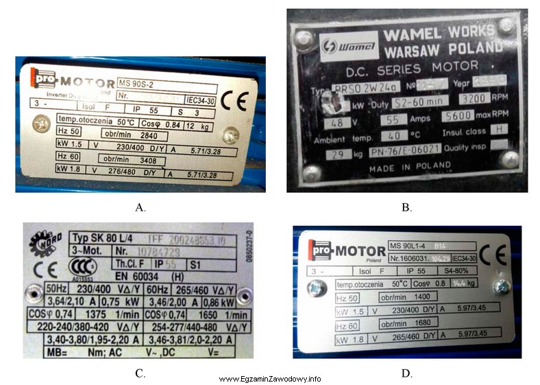 Wskaż tabliczkę znamionową urządzenia napędowego zasilanego stałym 