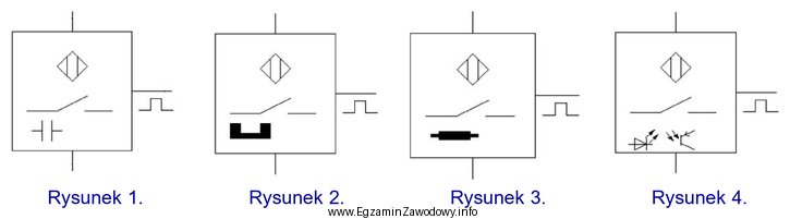 Symbol graficzny indukcyjnego czujnika zbliżeniowego stosowany na schematach elektrycznych 