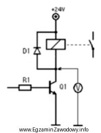 W układzie sterowania przekaźnikiem, którego fragment zamieszczono na 