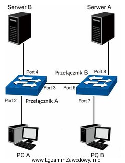 W sieci teleinformatycznej, której schemat przedstawiono na rysunku, utworzono 