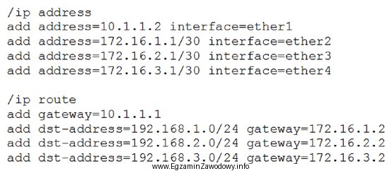 W procesie konfigurowania rutera wykonano ciąg poleceń przedstawionych na 