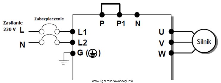 Połączenie zacisku L2 przemiennika częstotliwości ze 
