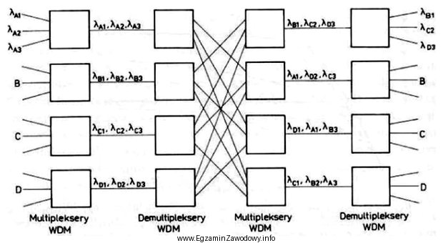 Którą topologię selektywnej sieci WDM przedstawiono na rysunku?