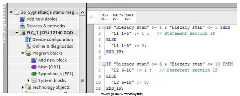 W jakim języku został napisany fragment programu sterownika PLC 