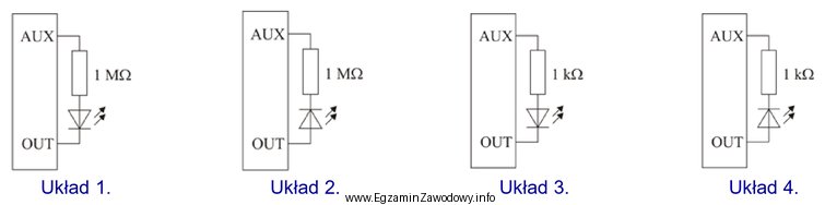 Wskaż układ prawidłowego podłączenia wskaźnika czuwania (