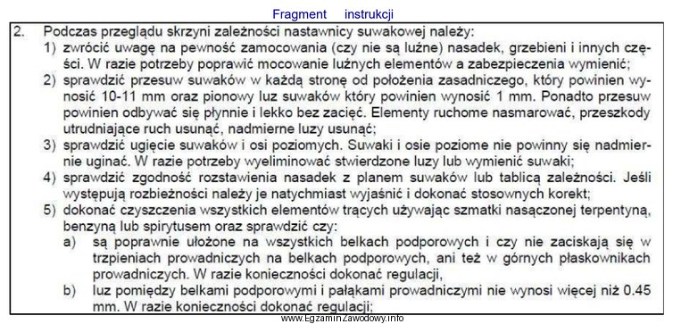 Na podstawie fragmentu instrukcji określ ile powinien wynosić przesuw 