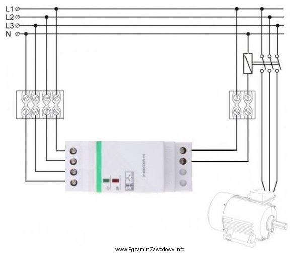 Na ilustracji przedstawiono schemat układu zasilania silnika elektrycznego zawierają