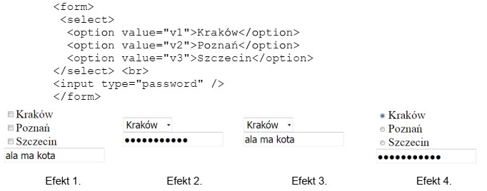 W języku HTML zapisano formularz. Który z efektó