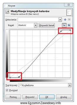 W programie do obróbki grafiki rastrowej zmodyfikowano krzywe koloró