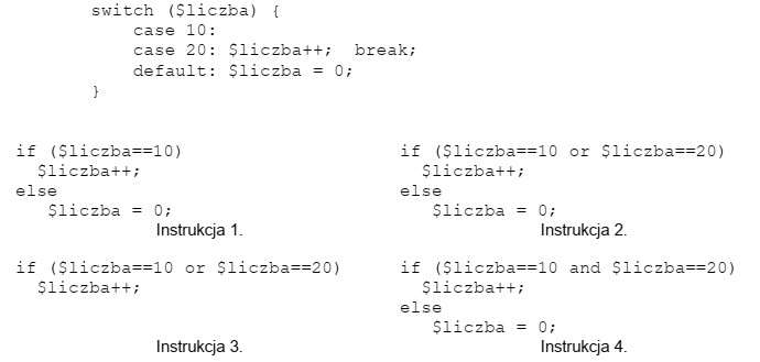 Wskaż instrukcję równoważną do instrukcji switch zapisanej ję