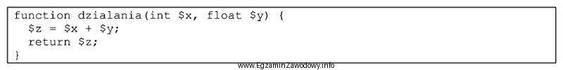 Przedstawiona funkcja zapisana w języku PHP