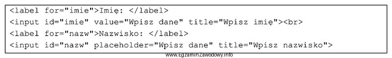 W formularzu zdefiniowano kontrolki do wpisania imienia i nazwiska. Któ