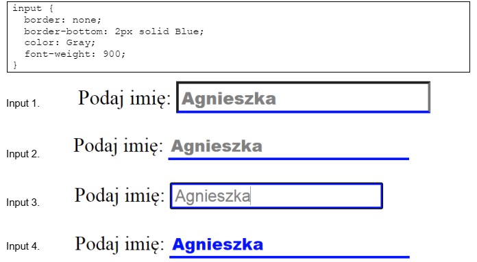 Wskaż pole edycyjne sformatowane przedstawionym stylem CSS