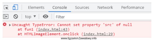 Podczas działania skryptu JavaScript został w konsoli wygenerowany bł