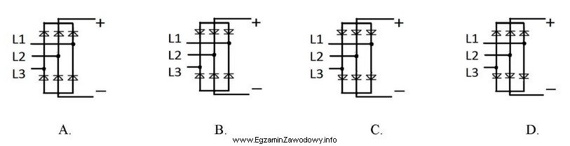 Na którym rysunku przedstawiono mostek prostowniczy zmontowany z dyskretnych 