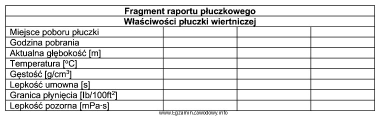 Przy którym parametrze płuczki wiertniczej we fragmencie raportu 