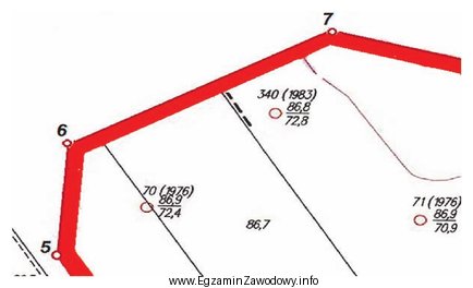 Linia przebiegająca przez punkty 5, 6 i 7 oznaczono na zamieszczonym fragmencie 