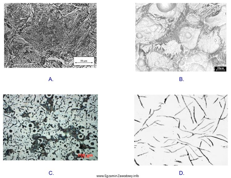 Mikrostrukturę żeliwa wermikularnego przedstawiono na rysunku oznaczonym literą