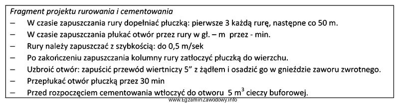 Z zamieszczonego fragmentu projektu rurowania i cementowania kolumny rur okł