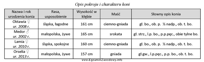 W gospodarstwie agroturystycznym są 4 konie do rekreacji. Dobierz parę koni 