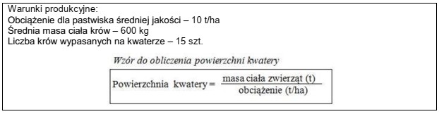 Na podstawie podanych uwarunkowań w gospodarstwie określ powierzchnię kwatery 