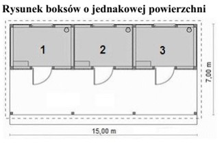 Na podstawie przedstawionego rysunku oblicz powierzchnię jednego boksu dla konia.