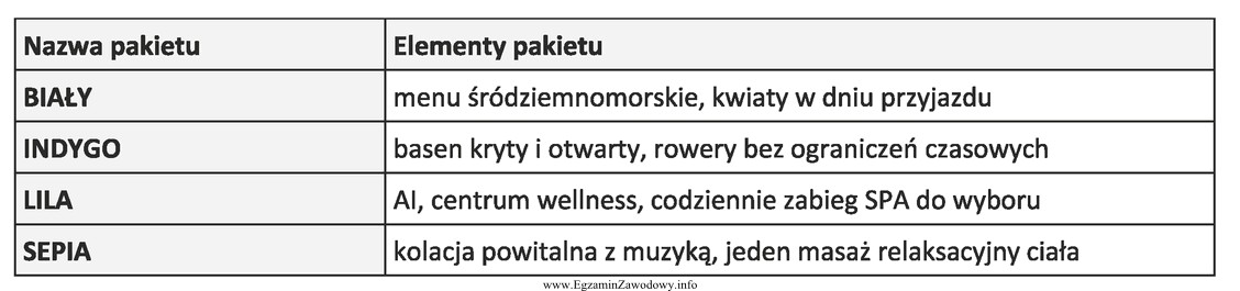 Który z podanych pakietów recepcjonista powinien polecić grupie 