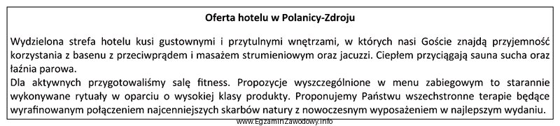 Na podstawie zamieszczonej oferty określ rodzaj usług dodatkowych 