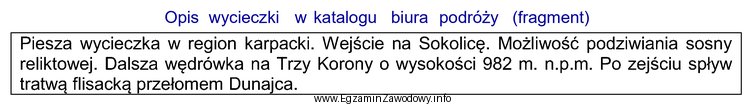 Zamieszczony w katalogu biura podróży opis wycieczki fakultatywnej 