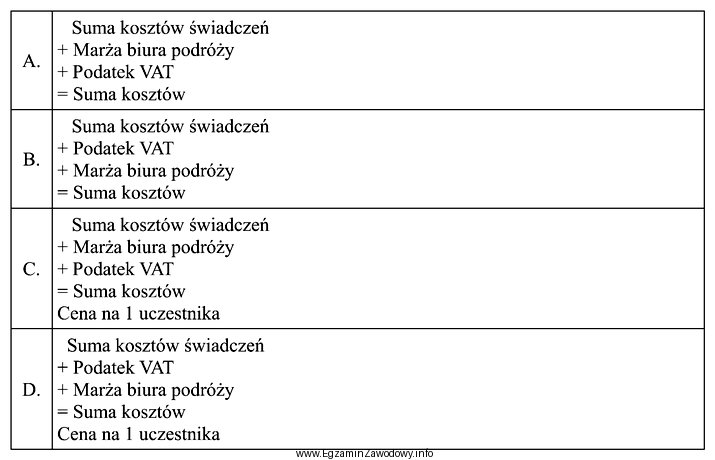 W którym wierszu tabeli przedstawiono poprawną kalkulację katalogowej ceny 