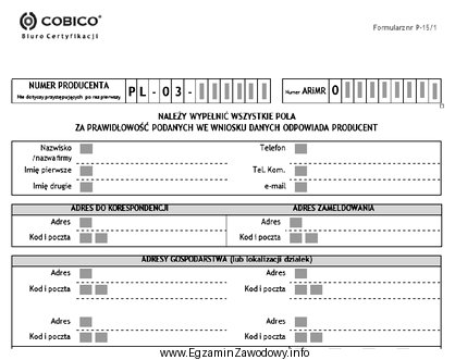 Fragment przedstawionego formularza służy do