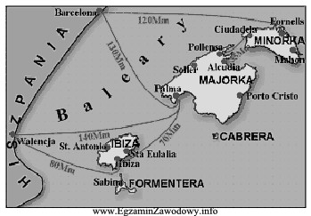 Przedstawiony na mapie Archipelag Baleary to część