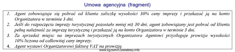 Na podstawie fragmentu umowy agencyjnej oblicz wysokość prowizji agencyjnej 