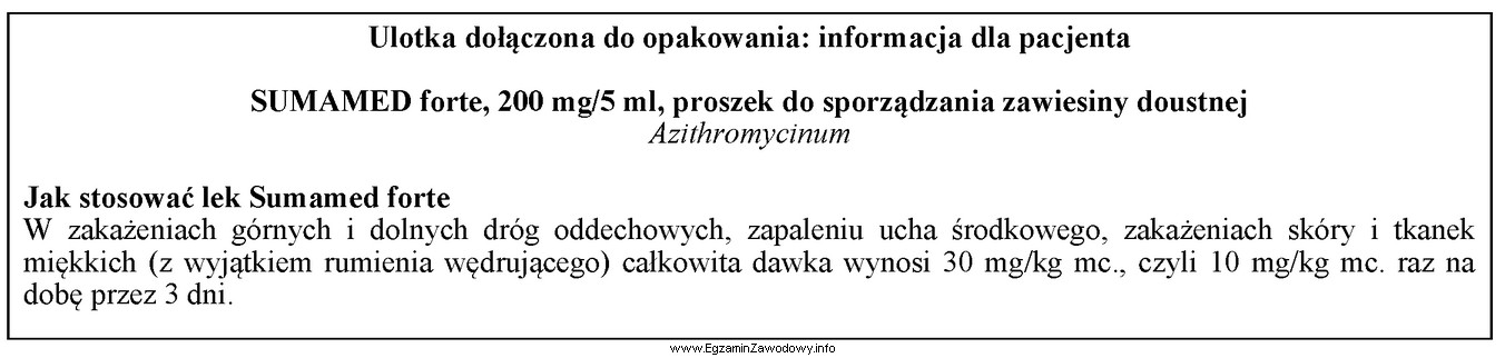 Oblicz całkowitą dawkę leku, którą przyjmie dziecko o 