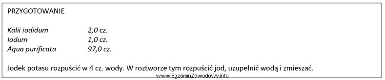 W celu przygotowania 20,0 g płynu Lugola zgodnie z zamieszczonym 